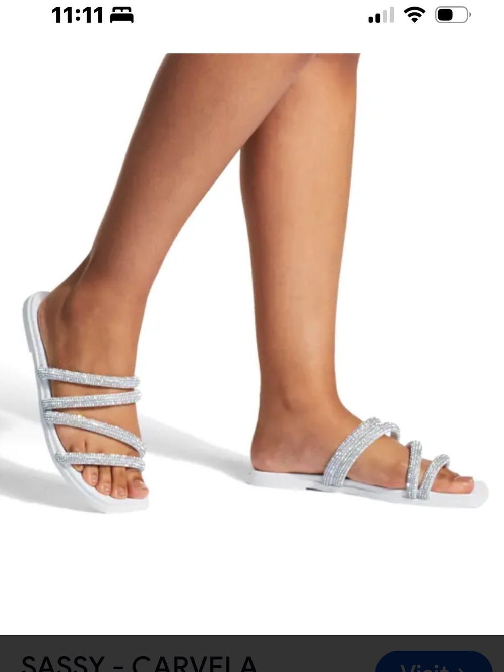 Carvela Sassy Silver Crystal-Strap Slide Sandals